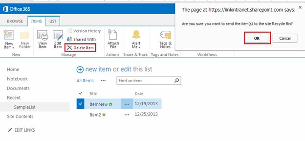 delete the checked item